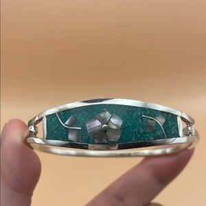 Silver Floral Abalone Inlay Taxco Mexico Bracelet M34